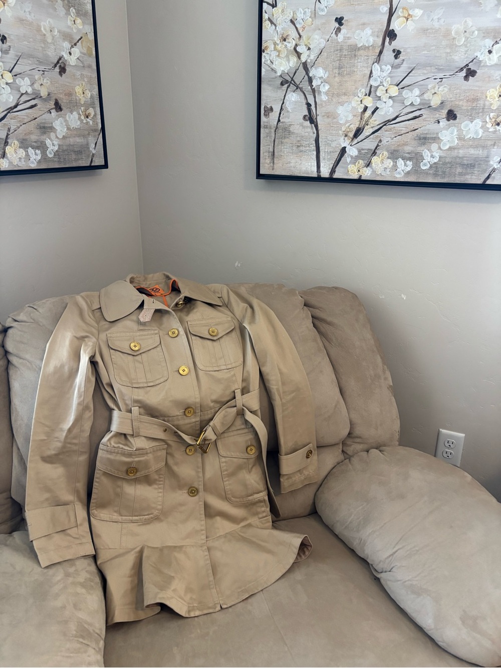 Tory Burch Khaki Utility Trench Coat with Belt